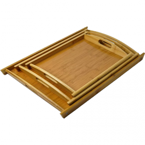 صينية تقديم بامبو خشبية مربعة الشكل ثلاثة قطع - 10 اطقم
