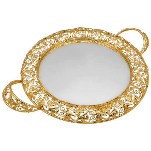 صينية تقديم بمراية ذهبية دائرية الشكل كبيرة الحجم عدد 6 حبات
